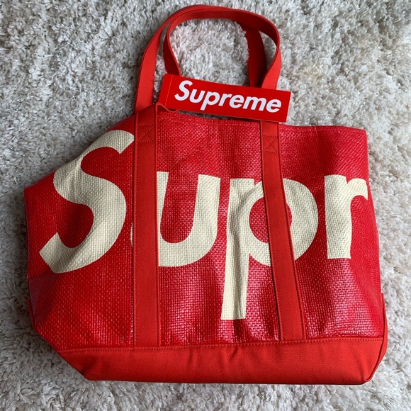 supreme raffia tote purple